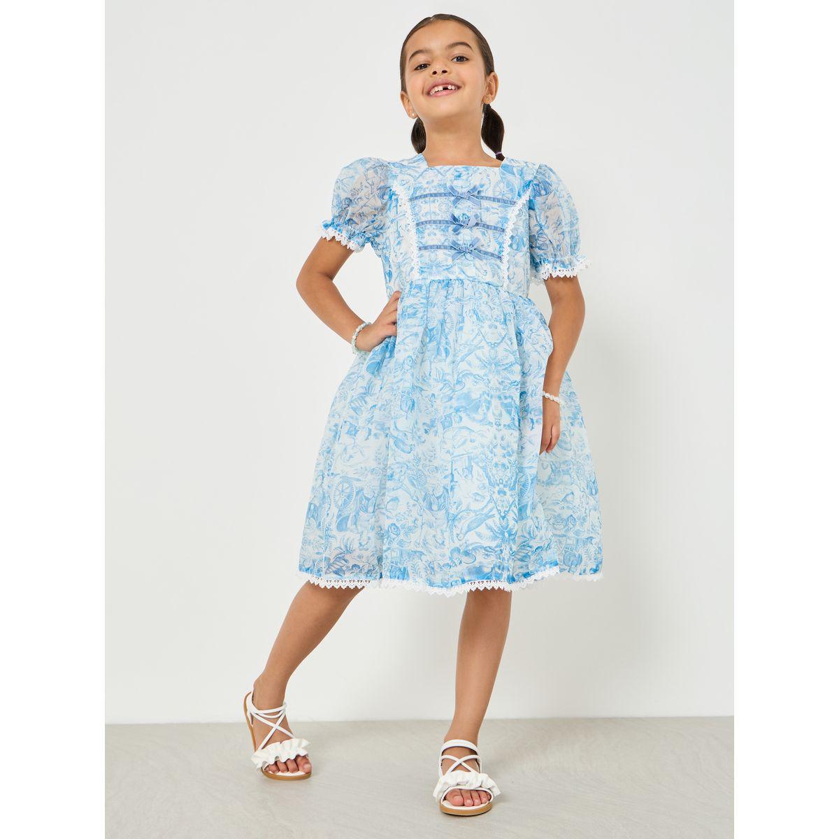 Styli Puff Sleeve Lace Hem Organza Dress-girls-clothing-dressesandjumpsuits-image-1
