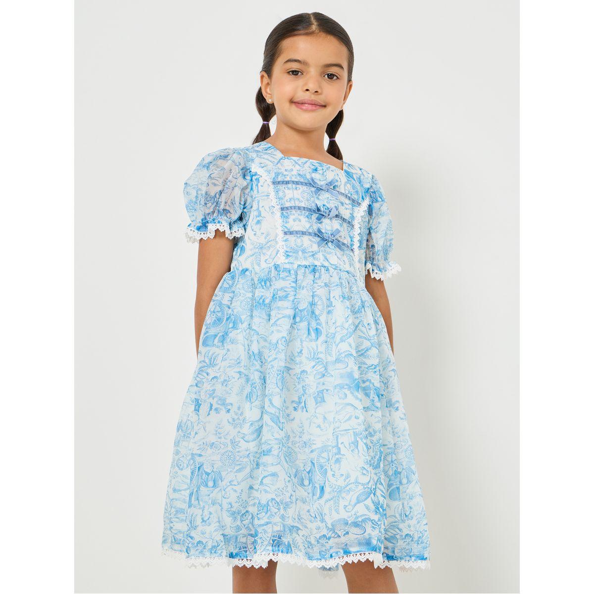 Styli Puff Sleeve Lace Hem Organza Dress-girls-clothing-dressesandjumpsuits-image-2