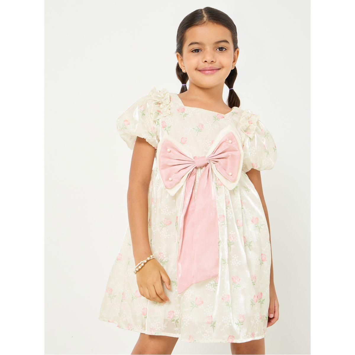 Styli Floral Print Puff Sleeve Bow Back Organza Dress-girls-clothing-dressesandjumpsuits-image-2