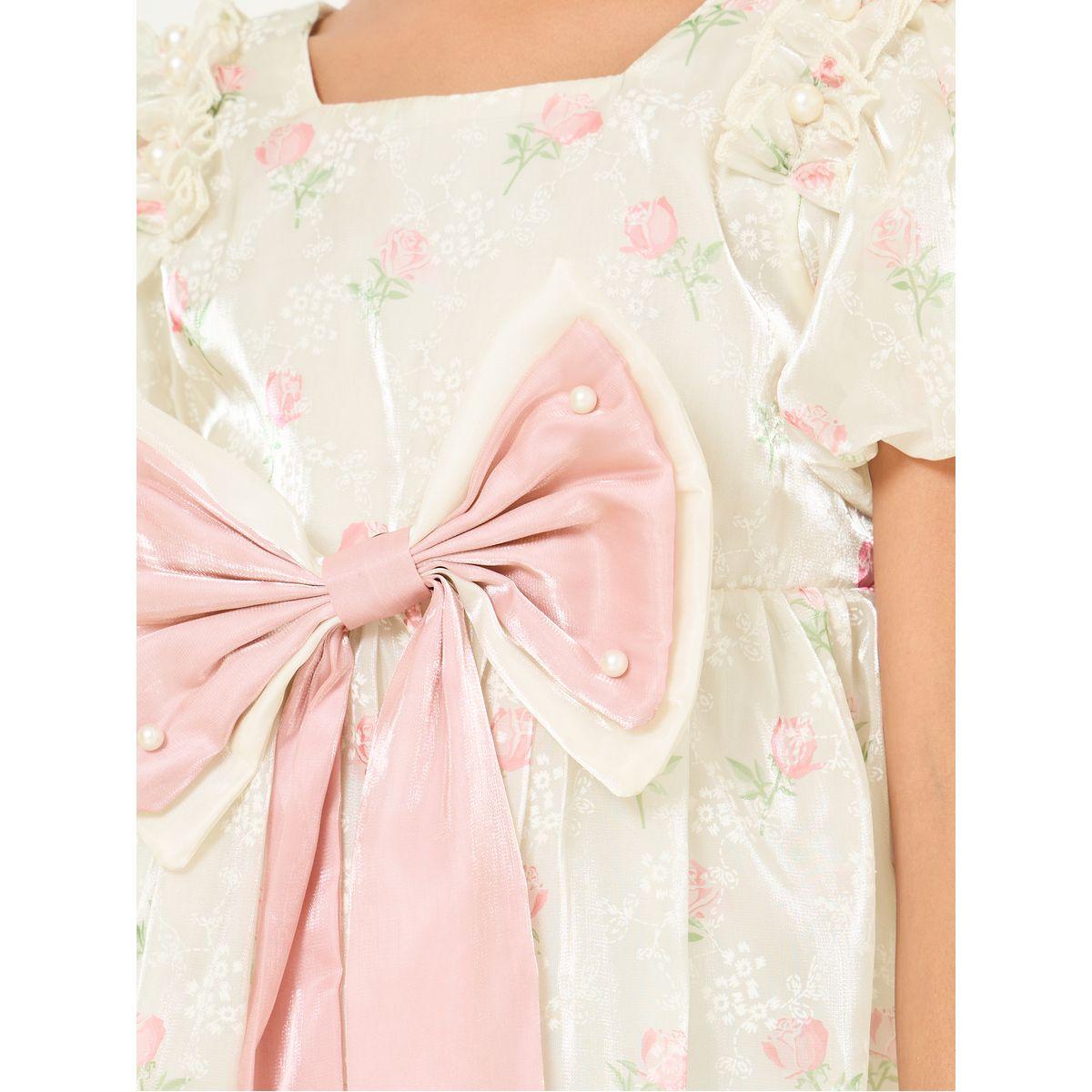 Styli Floral Print Puff Sleeve Bow Back Organza Dress-girls-clothing-dressesandjumpsuits-image-4