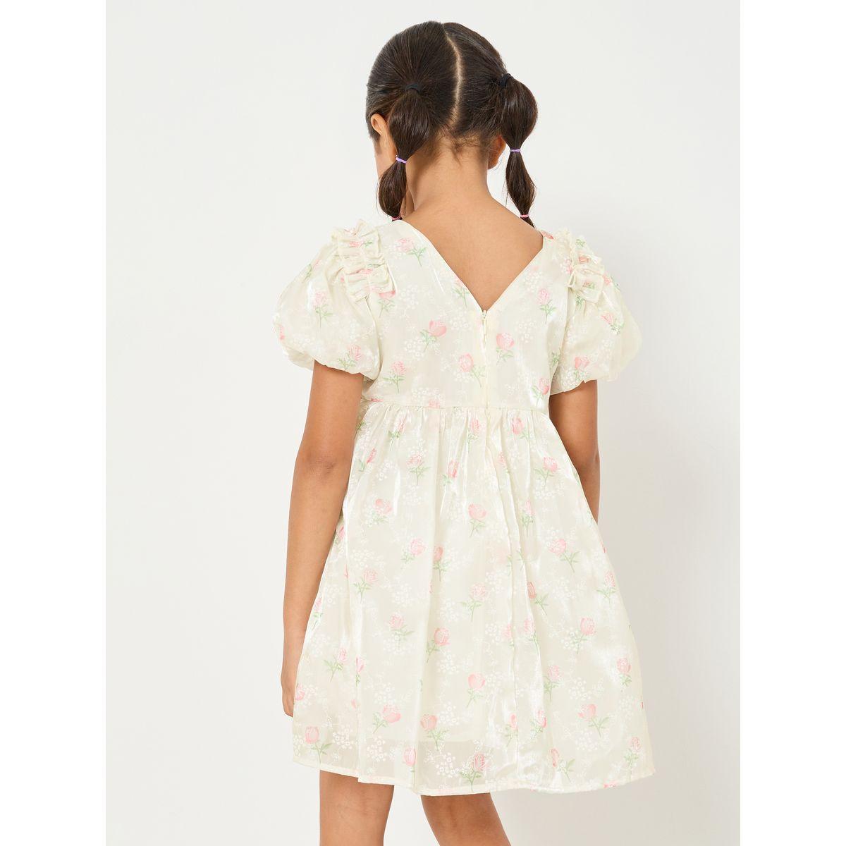Styli Floral Print Puff Sleeve Bow Back Organza Dress-girls-clothing-dressesandjumpsuits-image-5