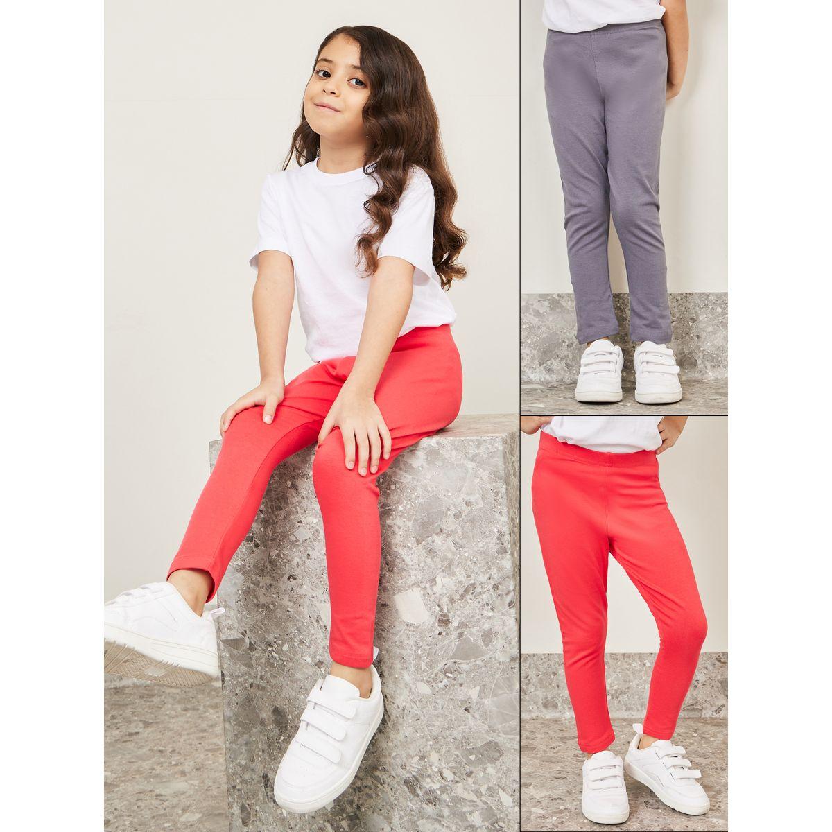 Styli Pack of 2 - Solid Cotton Leggings-girls-clothing-bottoms-leggings-image-1