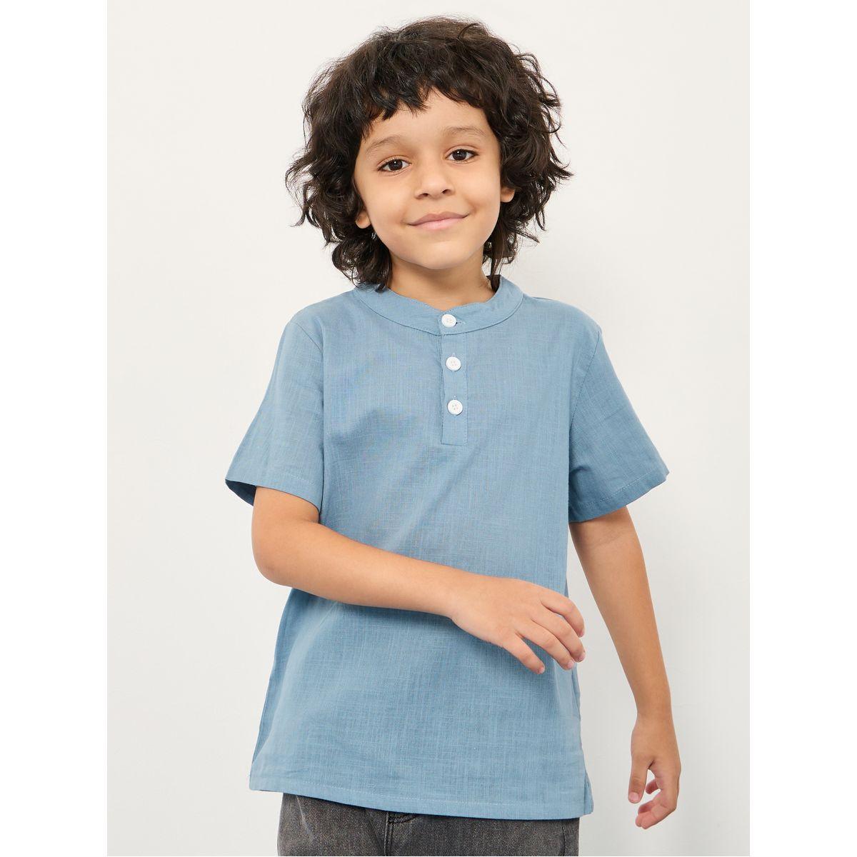 Styli Half Button Placket Henley Neck Shirt -boys-clothing-shirts-image-1