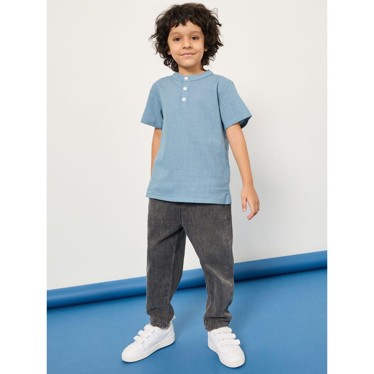 Styli Half Button Placket Henley Neck Shirt -boys-clothing-shirts-image-2