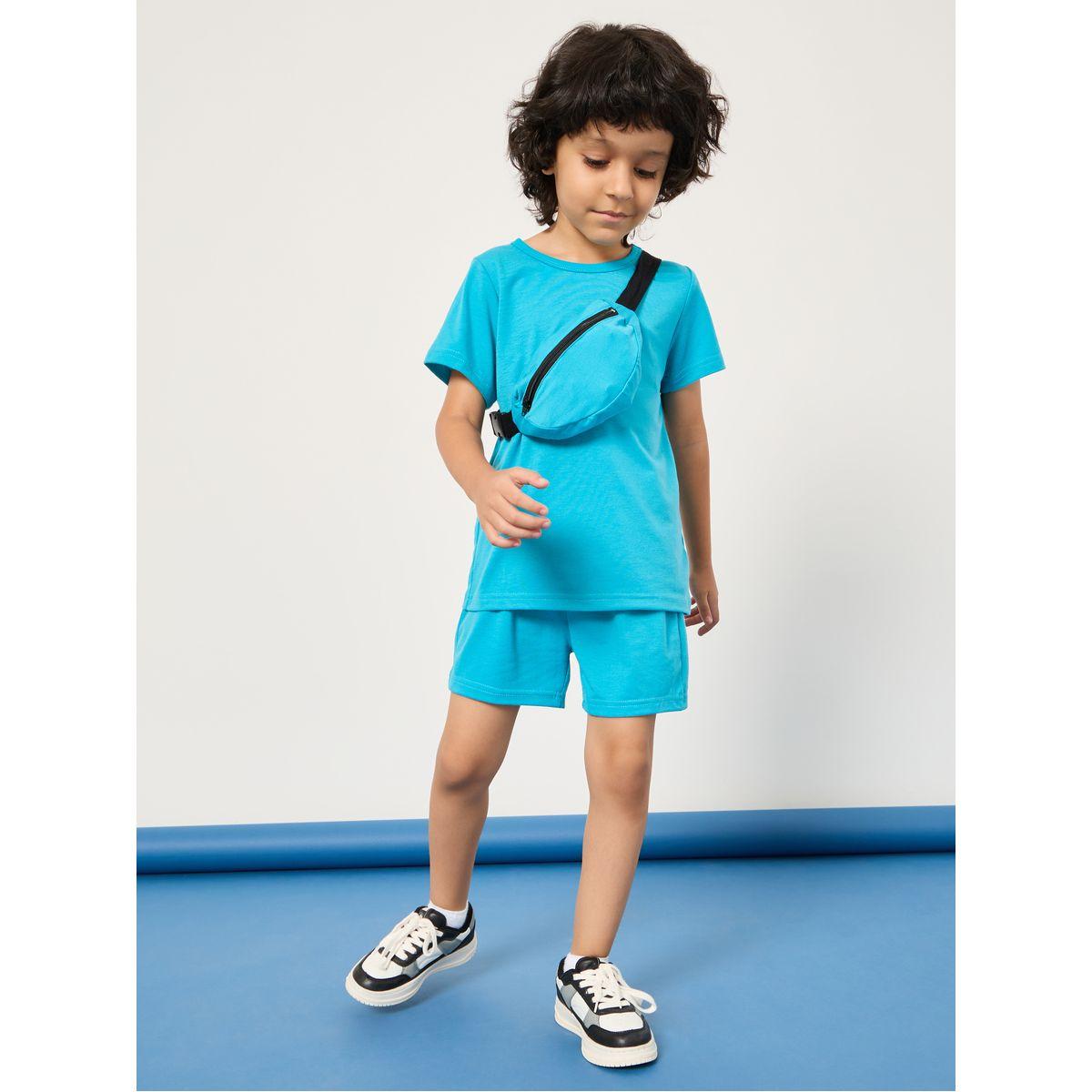 Styli Set of 3 - Solid Round Neck T-Shirt, Shorts & Bag-boys-clothing-setsandcoords-image-1