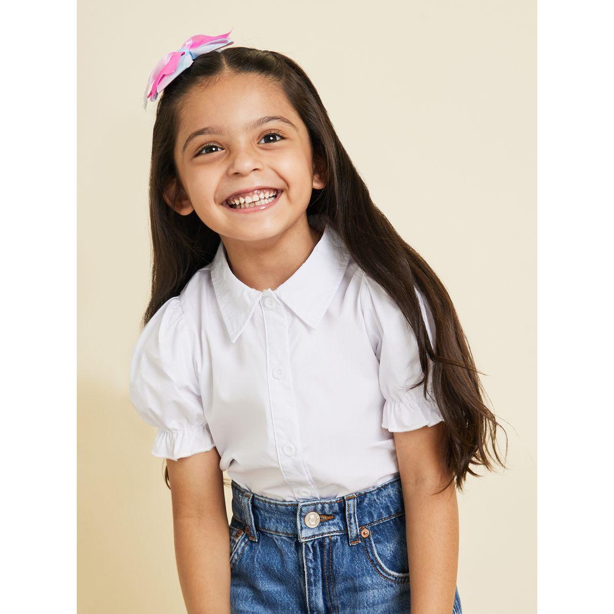 Styli Solid Puff Sleeve Collared Shirt-girls-clothing-blousesandshirts-image-1