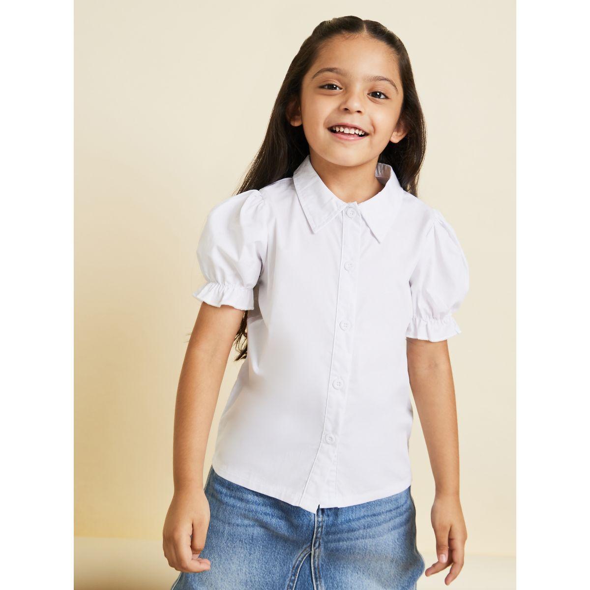 Styli Solid Puff Sleeve Collared Shirt-girls-clothing-blousesandshirts-image-3