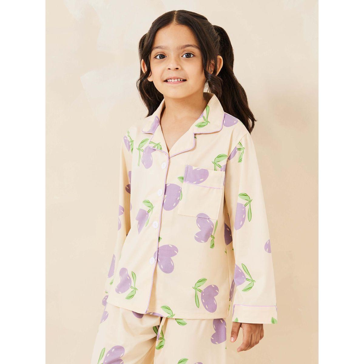 Styli Heart Leaf Print Shirt & Pyjama Set-girls-clothing-nightwear-image-2