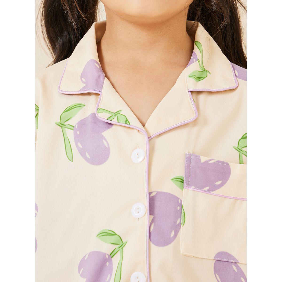 Styli Heart Leaf Print Shirt & Pyjama Set-girls-clothing-nightwear-image-4