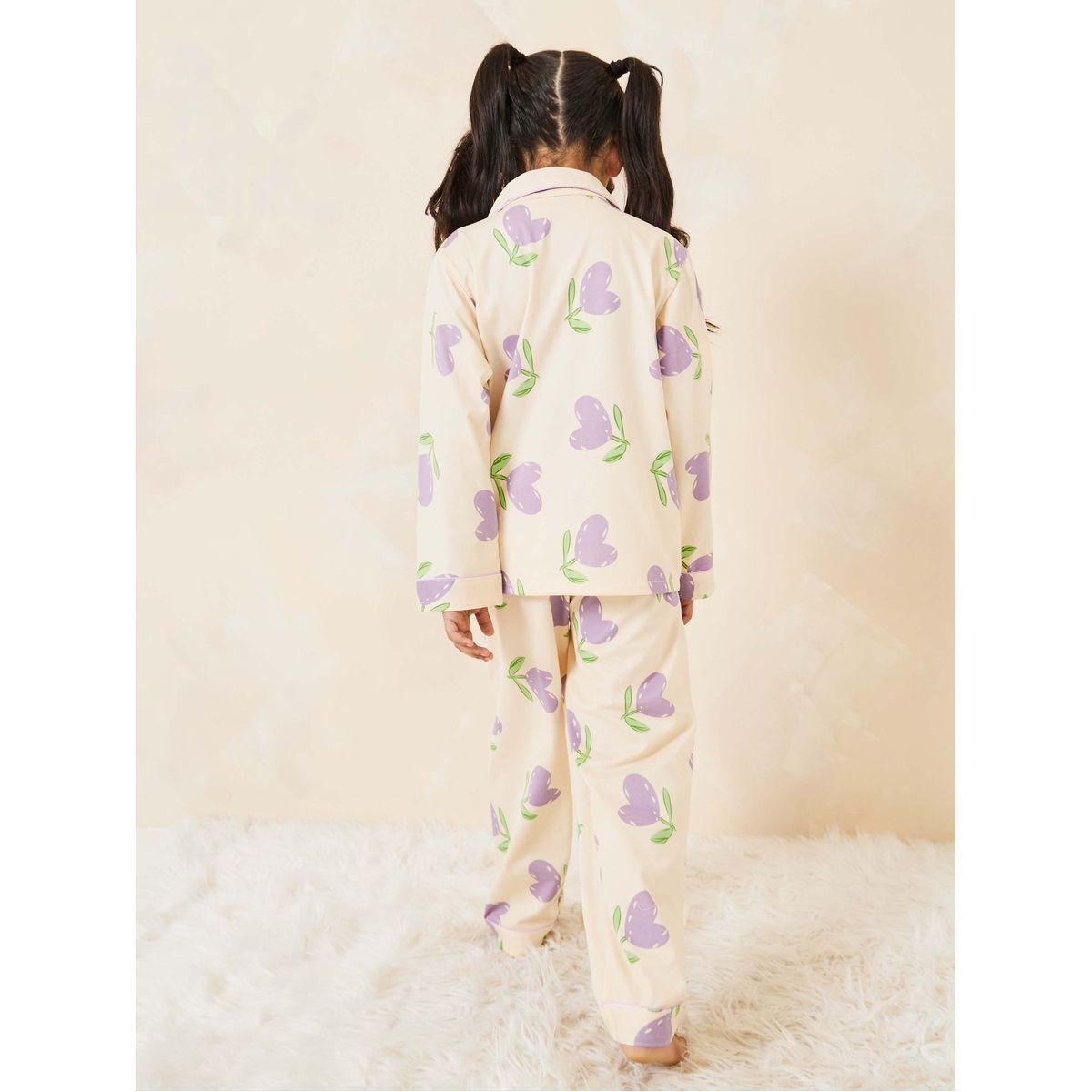 Styli Heart Leaf Print Shirt & Pyjama Set-girls-clothing-nightwear-image-5