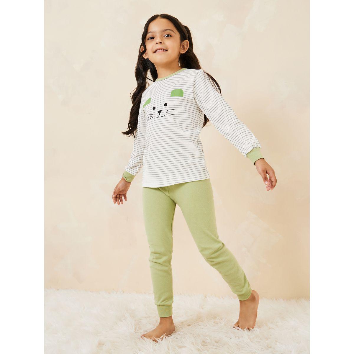 Styli Striped Cat Print & Pyjama Set-girls-clothing-nightwear-image-2