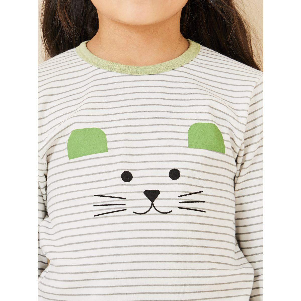 Styli Striped Cat Print & Pyjama Set-girls-clothing-nightwear-image-5