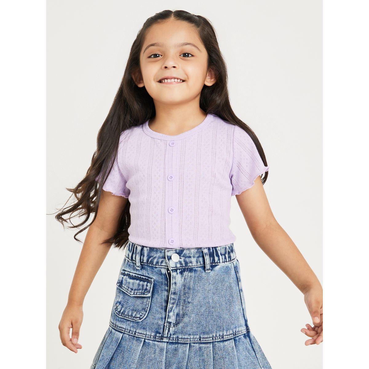 Styli Textured Button Down Detail Short Sleeve Top-girls-clothing-tshirts-image-1