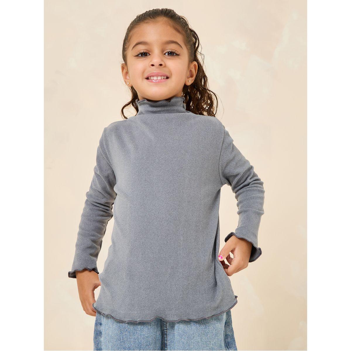 تيشيرت كاجوال بياقة عالية-girls-clothing-tshirts-image-1