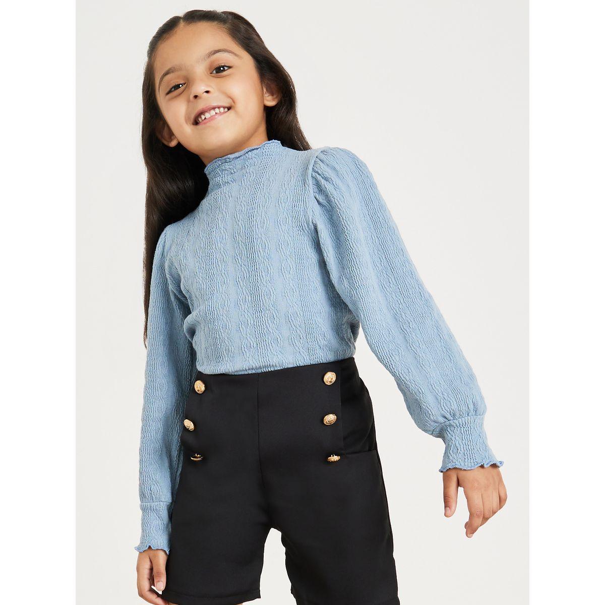 Styli Textured High Neck Balloon Sleeve Top-girls-clothing-tshirts-image-2