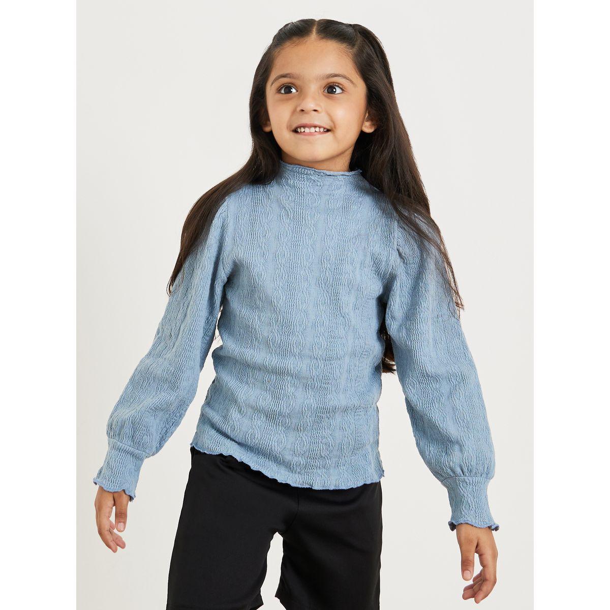 Styli Textured High Neck Balloon Sleeve Top-girls-clothing-tshirts-image-3