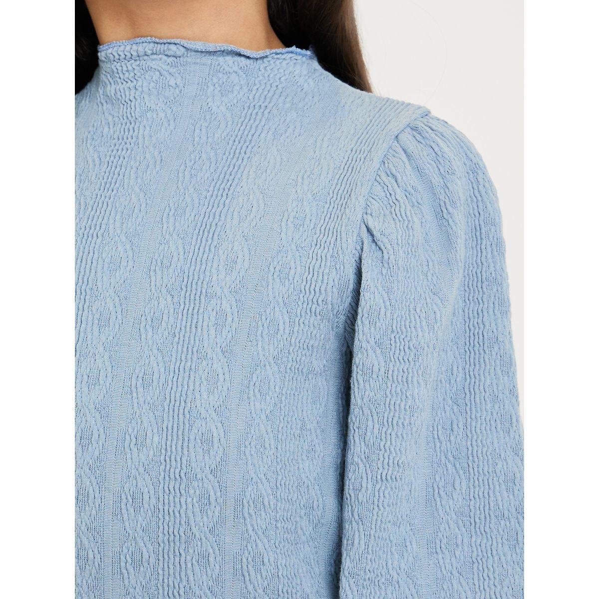 Styli Textured High Neck Balloon Sleeve Top-girls-clothing-tshirts-image-4