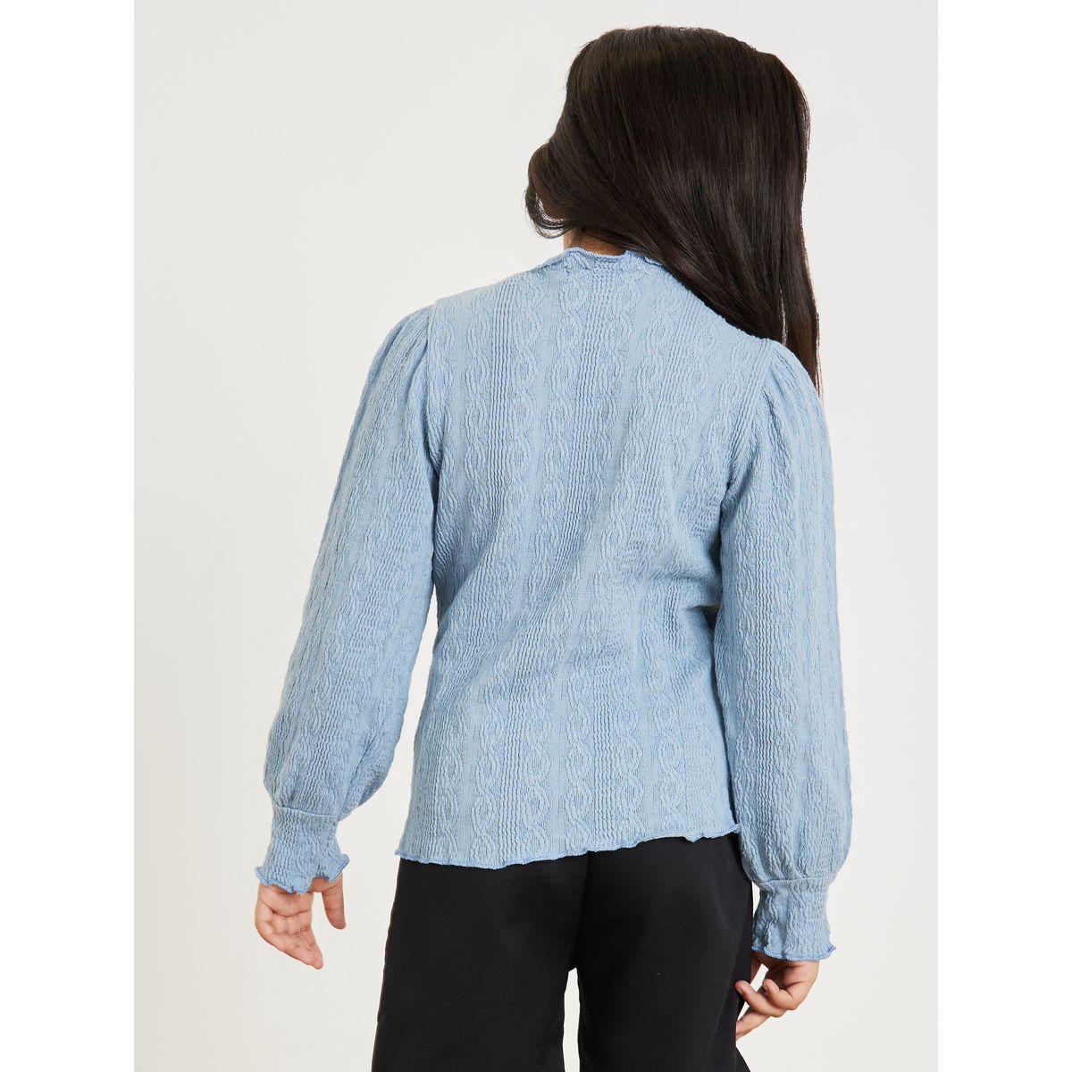 Styli Textured High Neck Balloon Sleeve Top-girls-clothing-tshirts-image-5