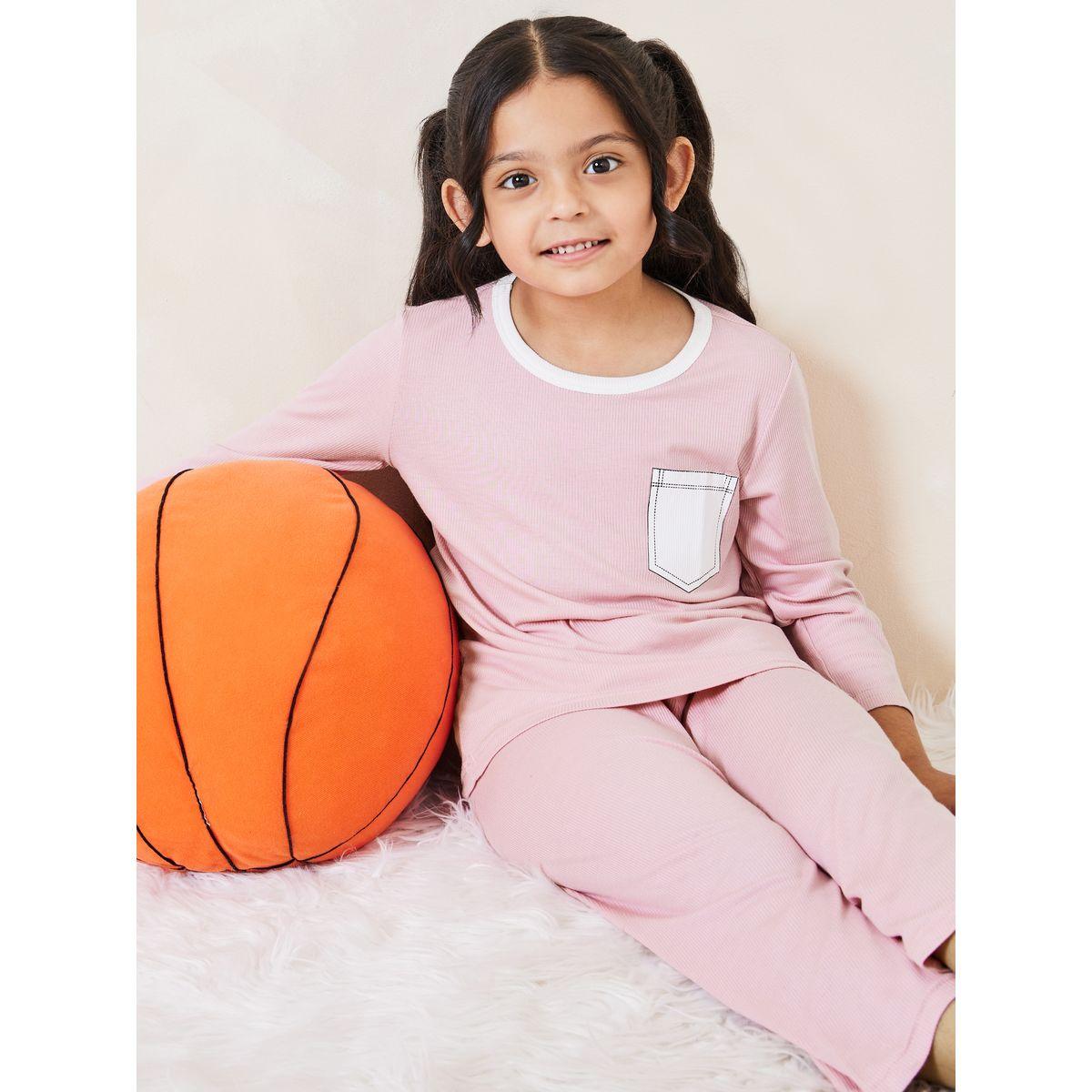 Styli Printed Pocket Ribbed T-Shirt & Pyjama Set-girls-clothing-nightwear-image-1