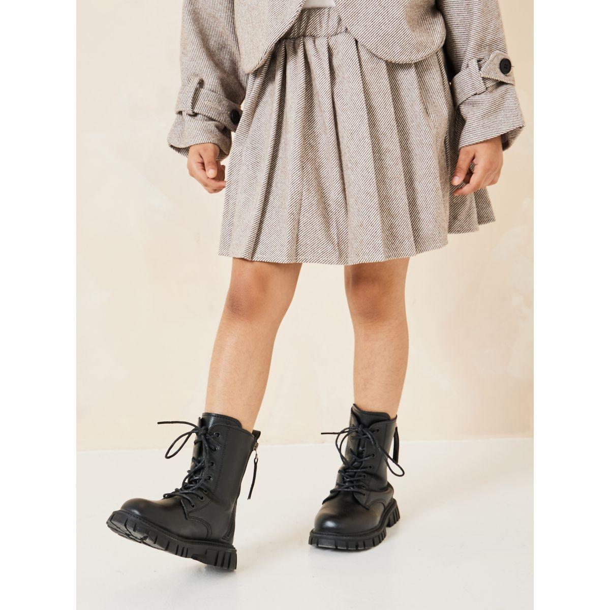 Styli Collared Wrap Cape Overcoat & Pleated Skirt Set-girls-clothing-setsandcoords-image-3