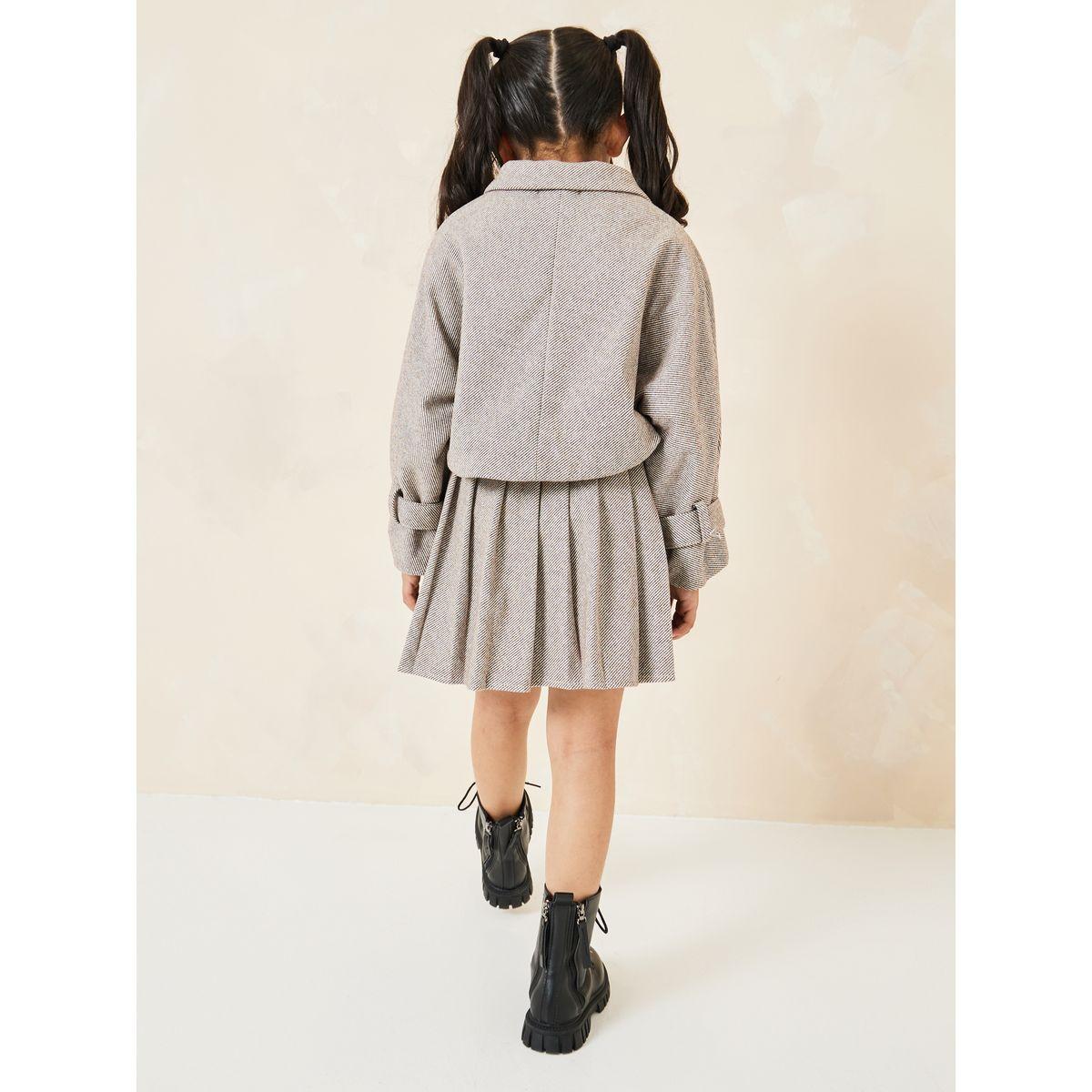Styli Collared Wrap Cape Overcoat & Pleated Skirt Set-girls-clothing-setsandcoords-image-5