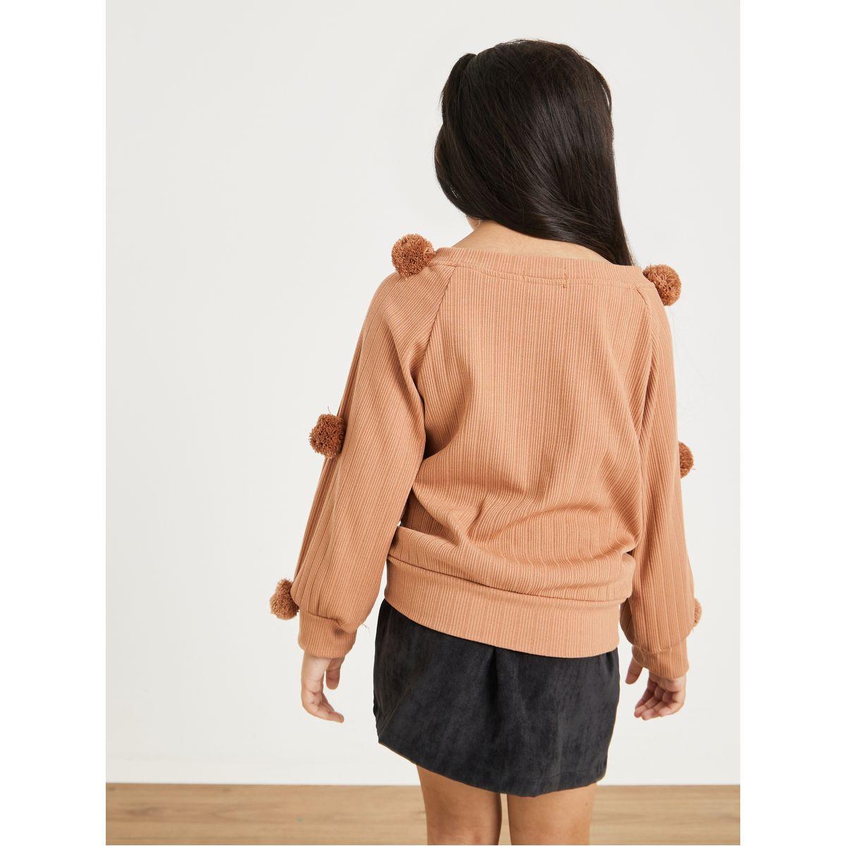 Styli Textured Dot Ball Applique Detail Top and Button Down Skirt Set-girls-clothing-setsandcoords-image-6