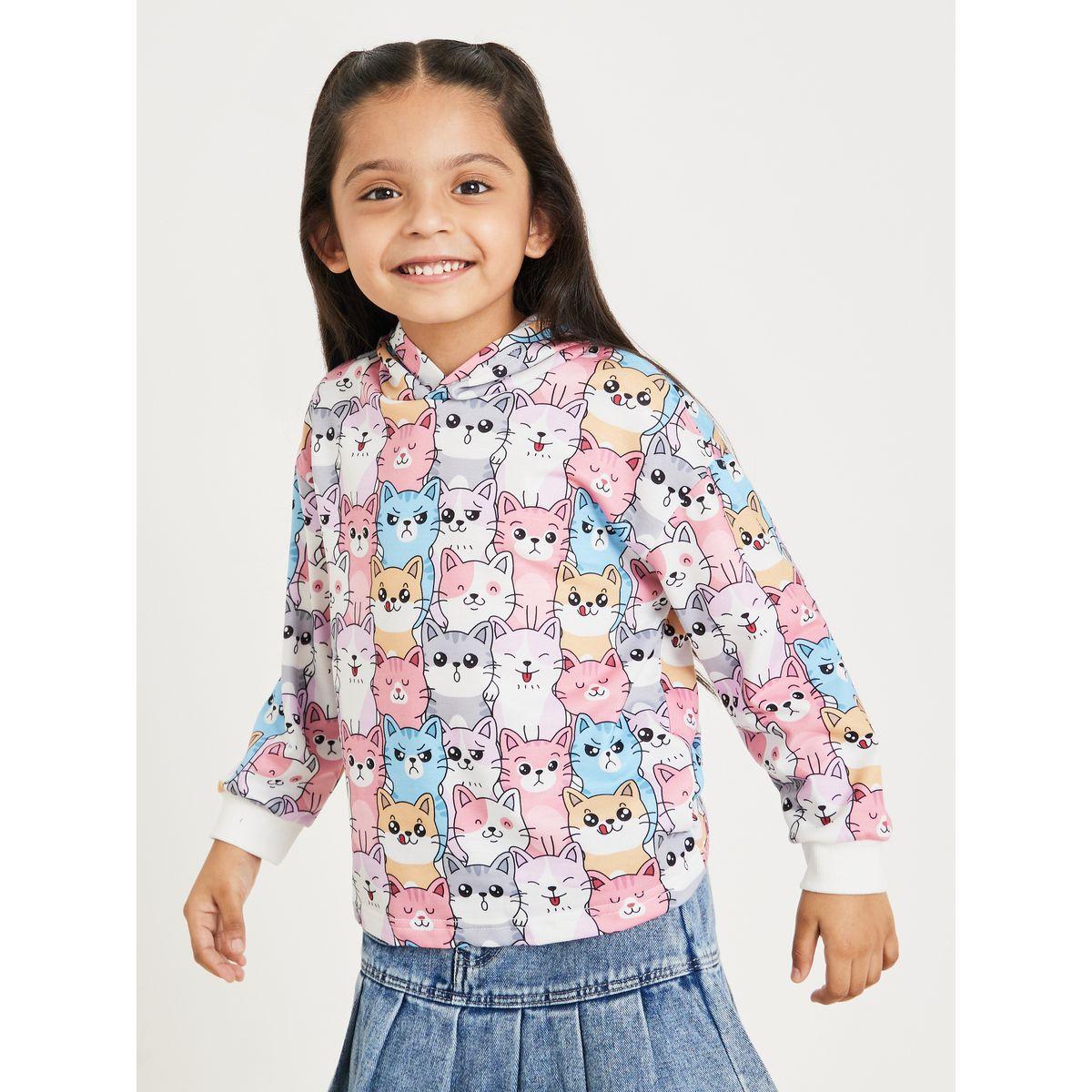 Styli Kitty Print Cuff Sleeve Hoodie-baby-girls-clothing-sweatshirts-image-1