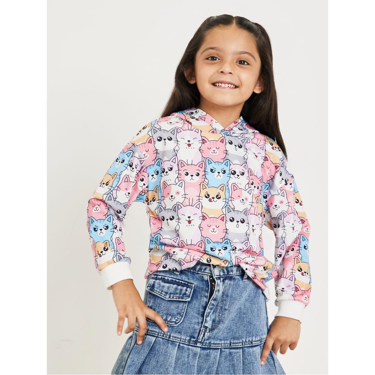 Styli Kitty Print Cuff Sleeve Hoodie-baby-girls-clothing-sweatshirts-image-2
