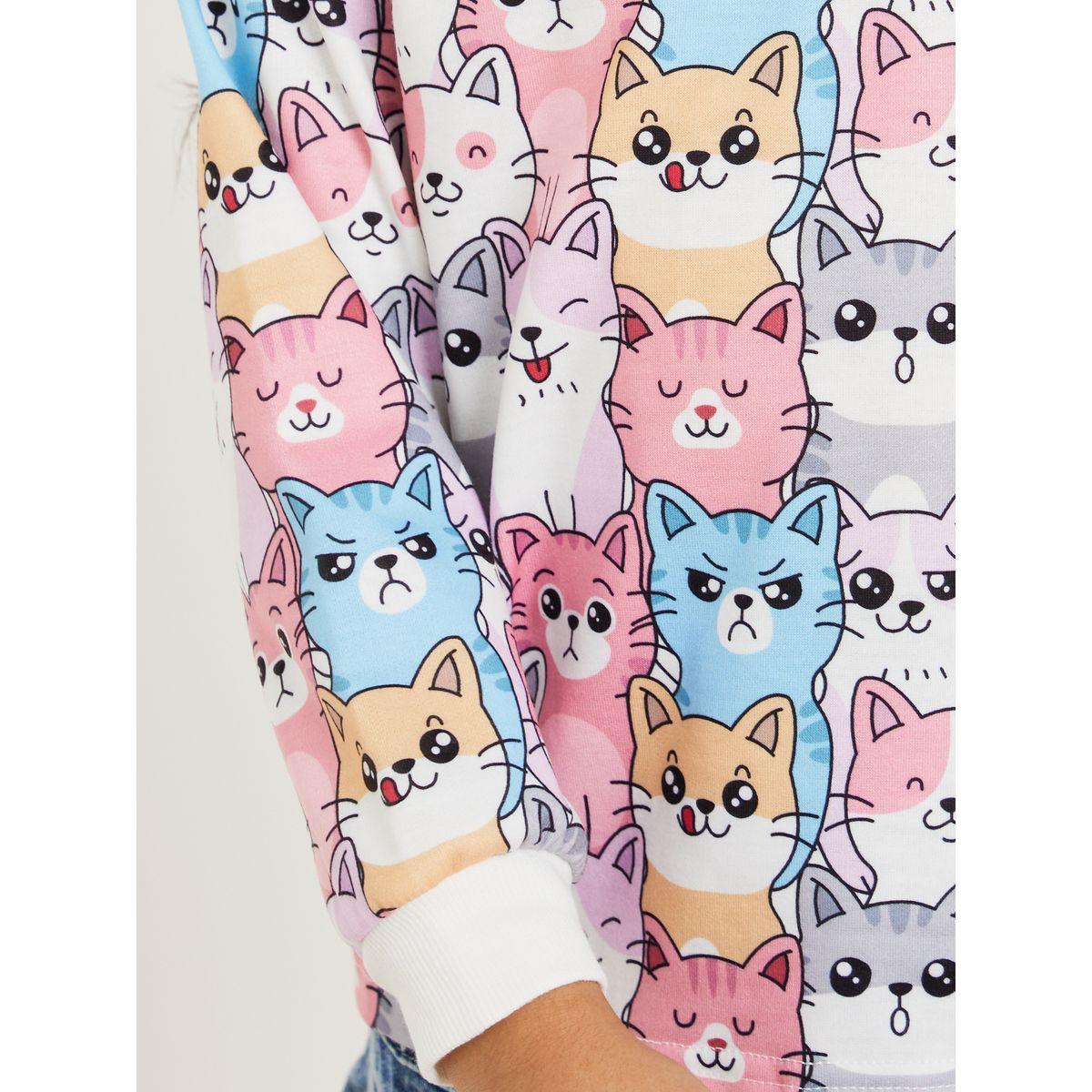 Styli Kitty Print Cuff Sleeve Hoodie-baby-girls-clothing-sweatshirts-image-4