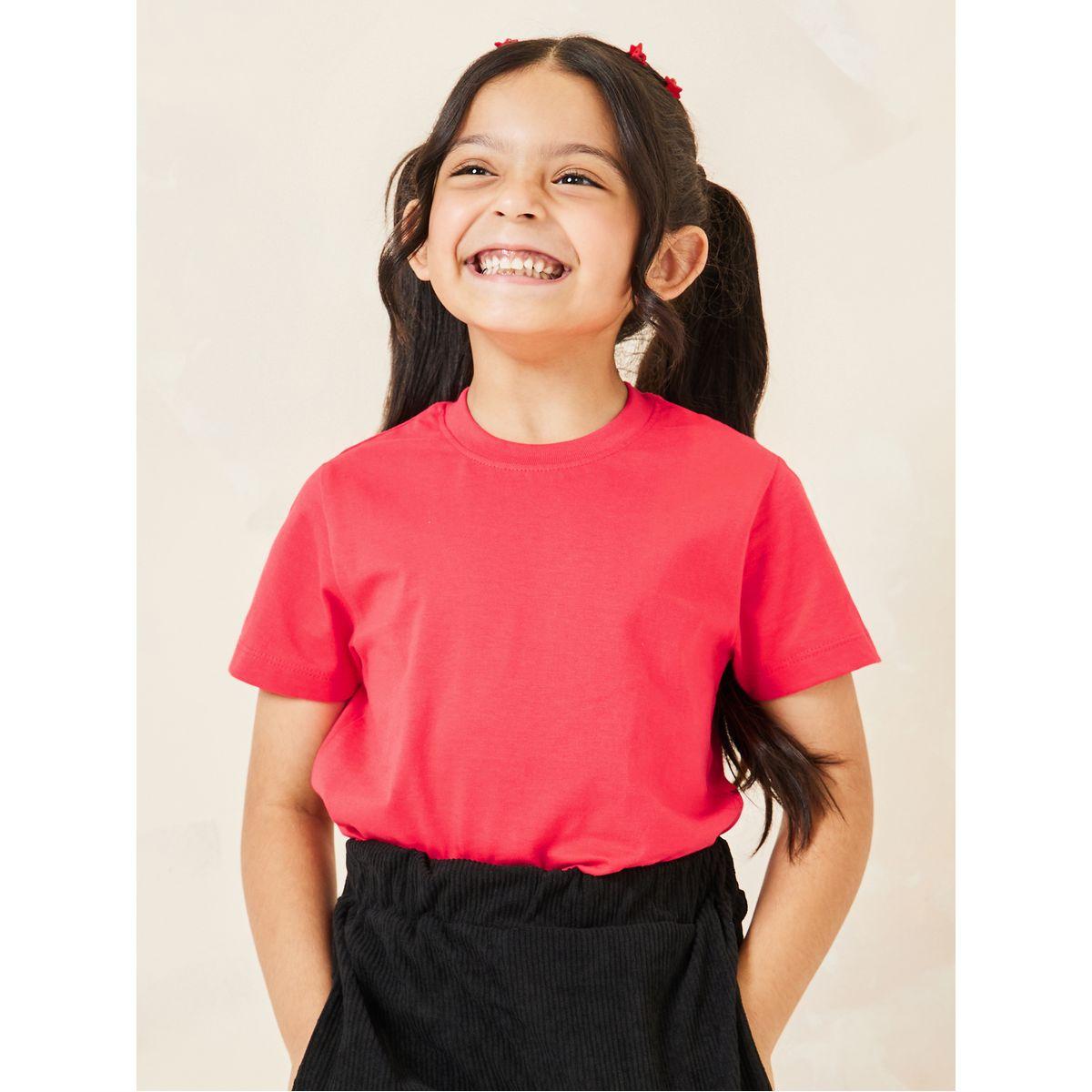 Styli Solid Cotton Round Neck T-Shirt-girls-clothing-tshirts-image-1
