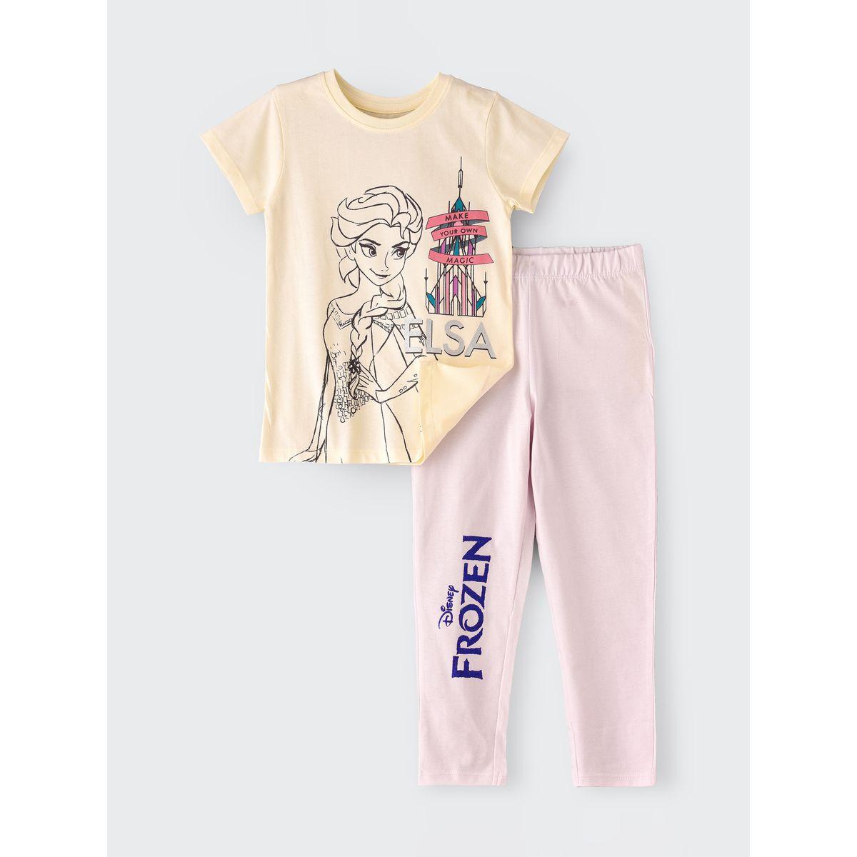 URBAN HAUL X Styli Disney Frozen Print T-Shirt & Pyjama Set-girls-clothing-nightwear-image-1