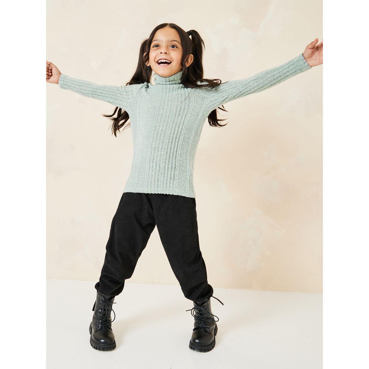 Styli Texture Ribbed Knit Turtle Neck Top-girls-clothing-tshirts-image-2