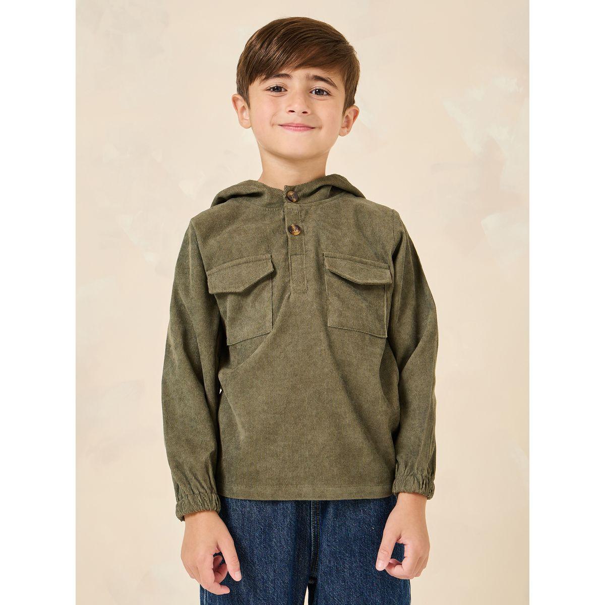 Styli Corduroy Hooded Sweatshirt with Flap Pocket-boys-clothing-jacketsandcoats-image-1