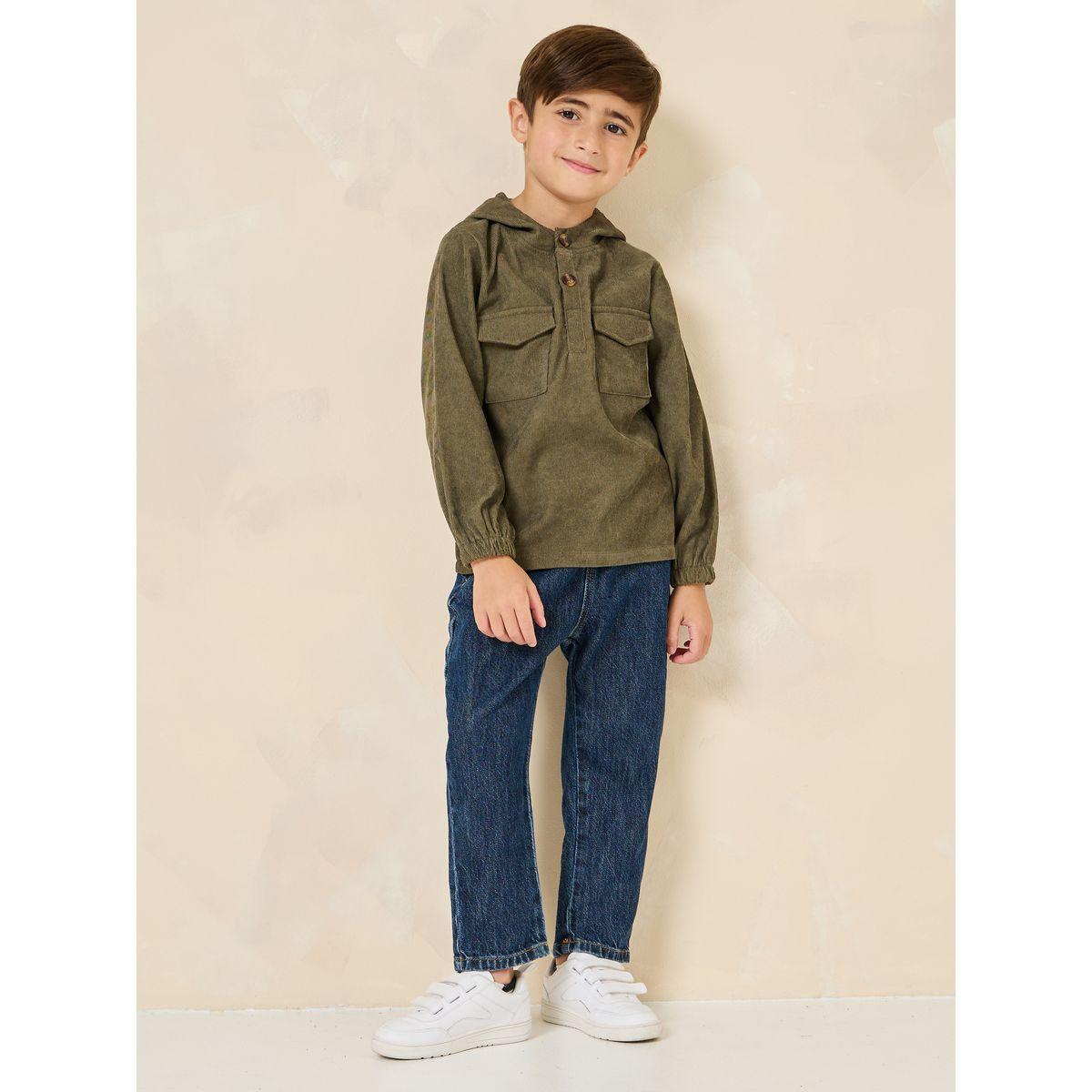 Styli Corduroy Hooded Sweatshirt with Flap Pocket-boys-clothing-jacketsandcoats-image-2