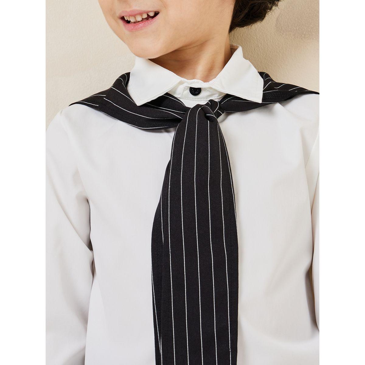 Styli Solid Button Front Shirt with Striped Shawl-boys-clothing-shirts-image-3