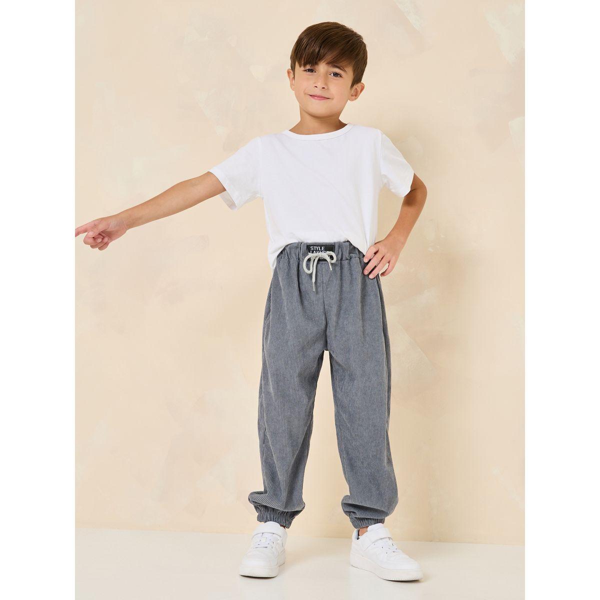 Styli Solid Textured Drawcord Closure Casual Pants-boys-clothing-bottoms-trousers-image-1