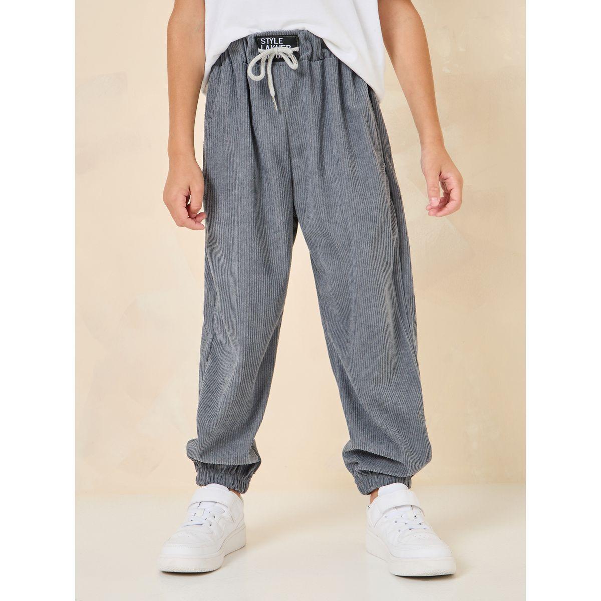 Styli Solid Textured Drawcord Closure Casual Pants-boys-clothing-bottoms-trousers-image-2