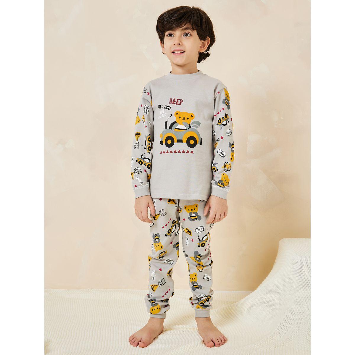 Styli Bear Car Graphic T-Shirt & Pyjama Set-boys-clothing-nightwear-image-1