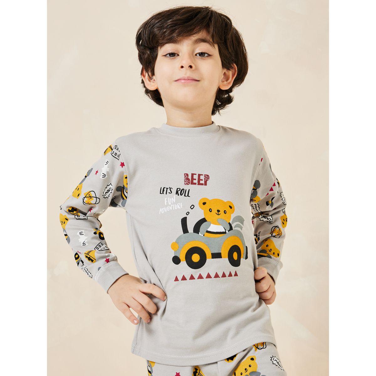 Styli Bear Car Graphic T-Shirt & Pyjama Set-boys-clothing-nightwear-image-2