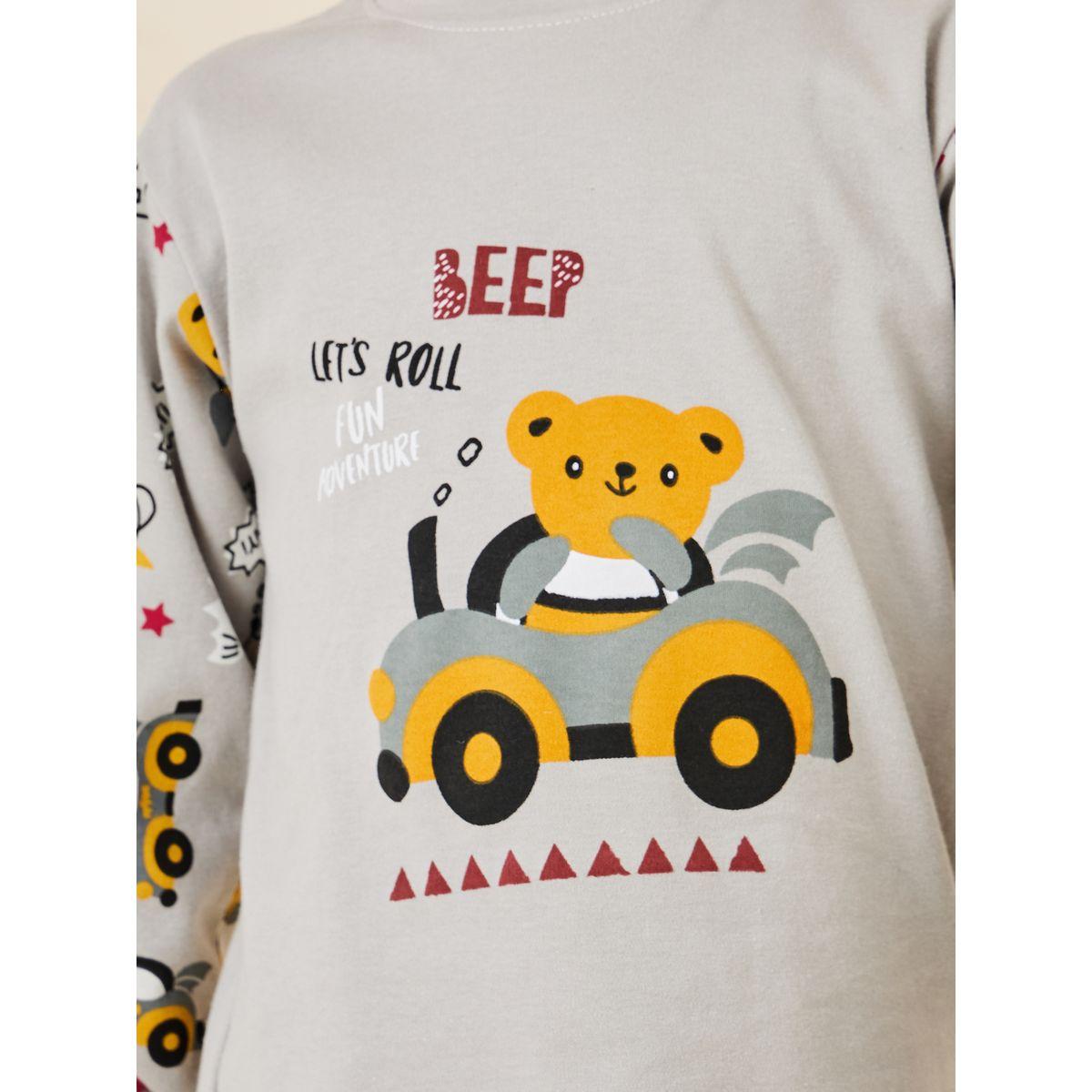 Styli Bear Car Graphic T-Shirt & Pyjama Set-boys-clothing-nightwear-image-4