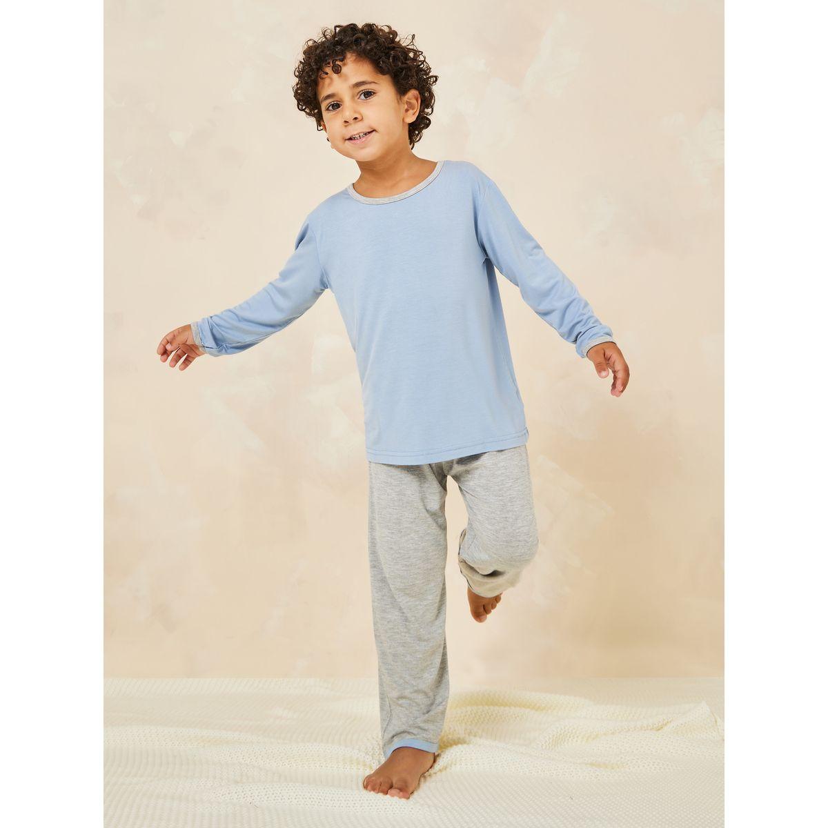 Styli Solid Round Neck Top & Pyjama Set-boys-clothing-nightwear-image-1