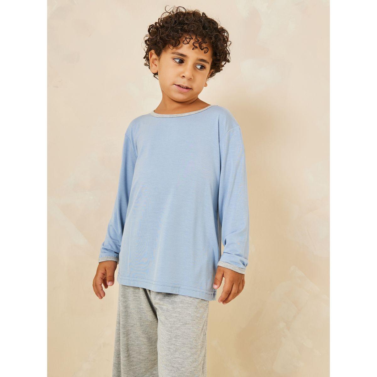 Styli Solid Round Neck Top & Pyjama Set-boys-clothing-nightwear-image-2