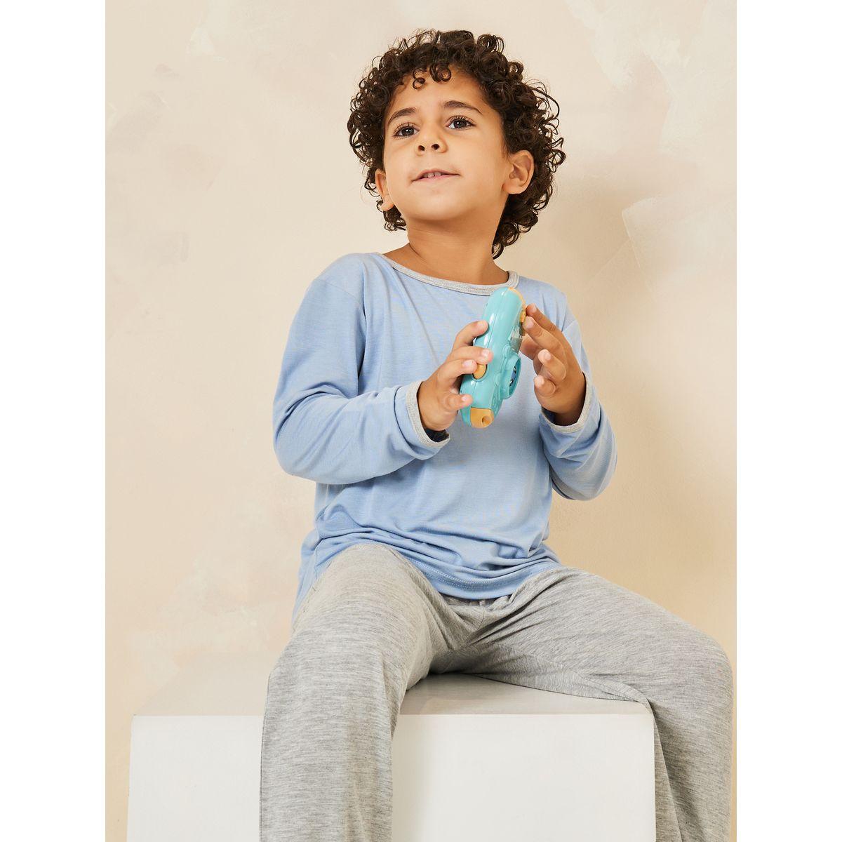 Styli Solid Round Neck Top & Pyjama Set-boys-clothing-nightwear-image-6