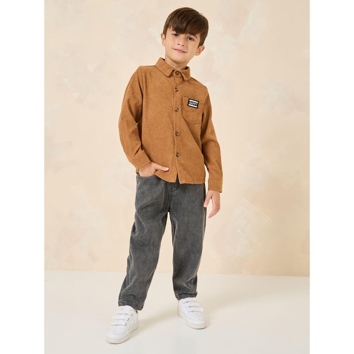 Styli Corduroy Shirt with Pocket Badge Detail-boys-clothing-shirts-image-2
