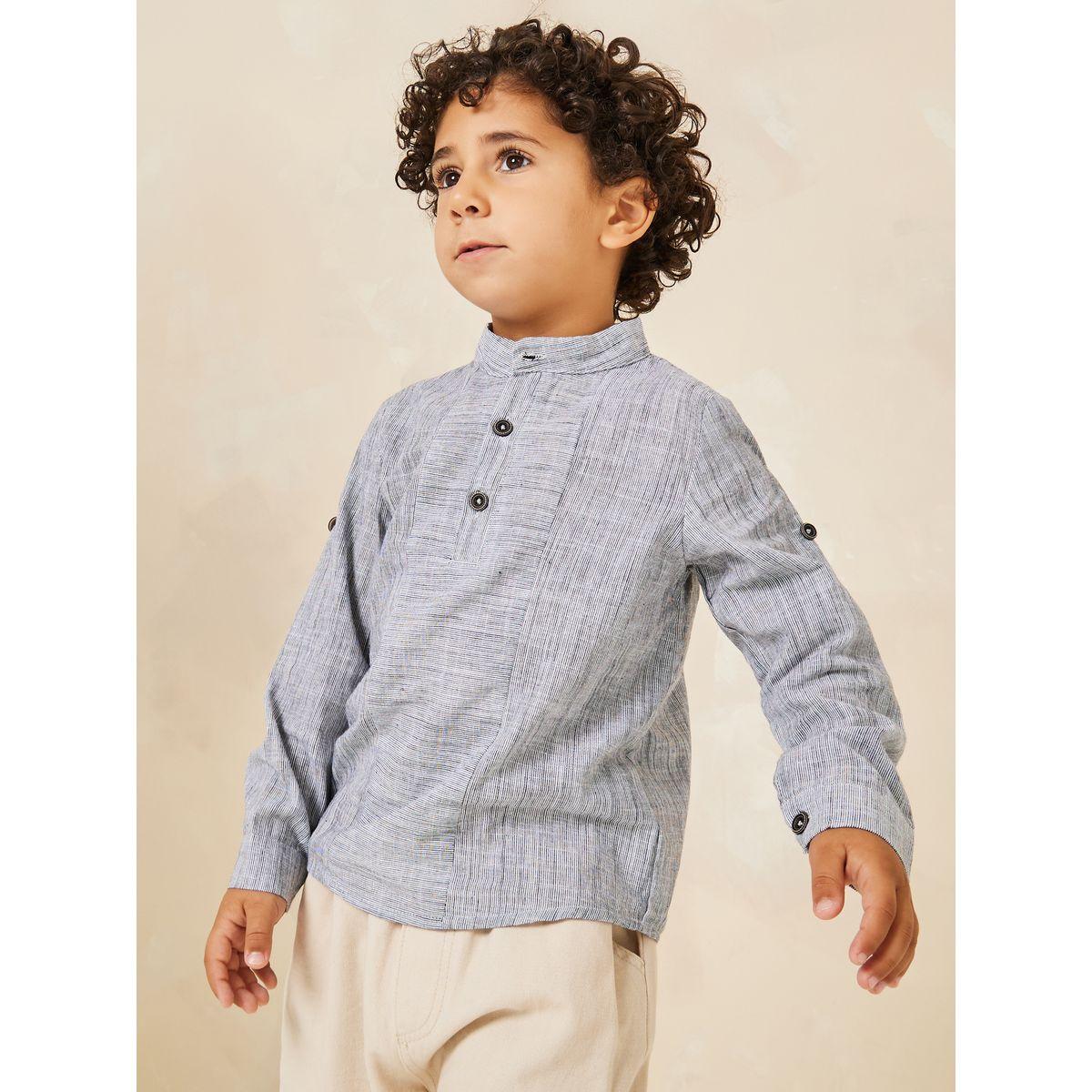 Styli Half Placket Button Long Sleeve Shirt-boys-clothing-shirts-image-1