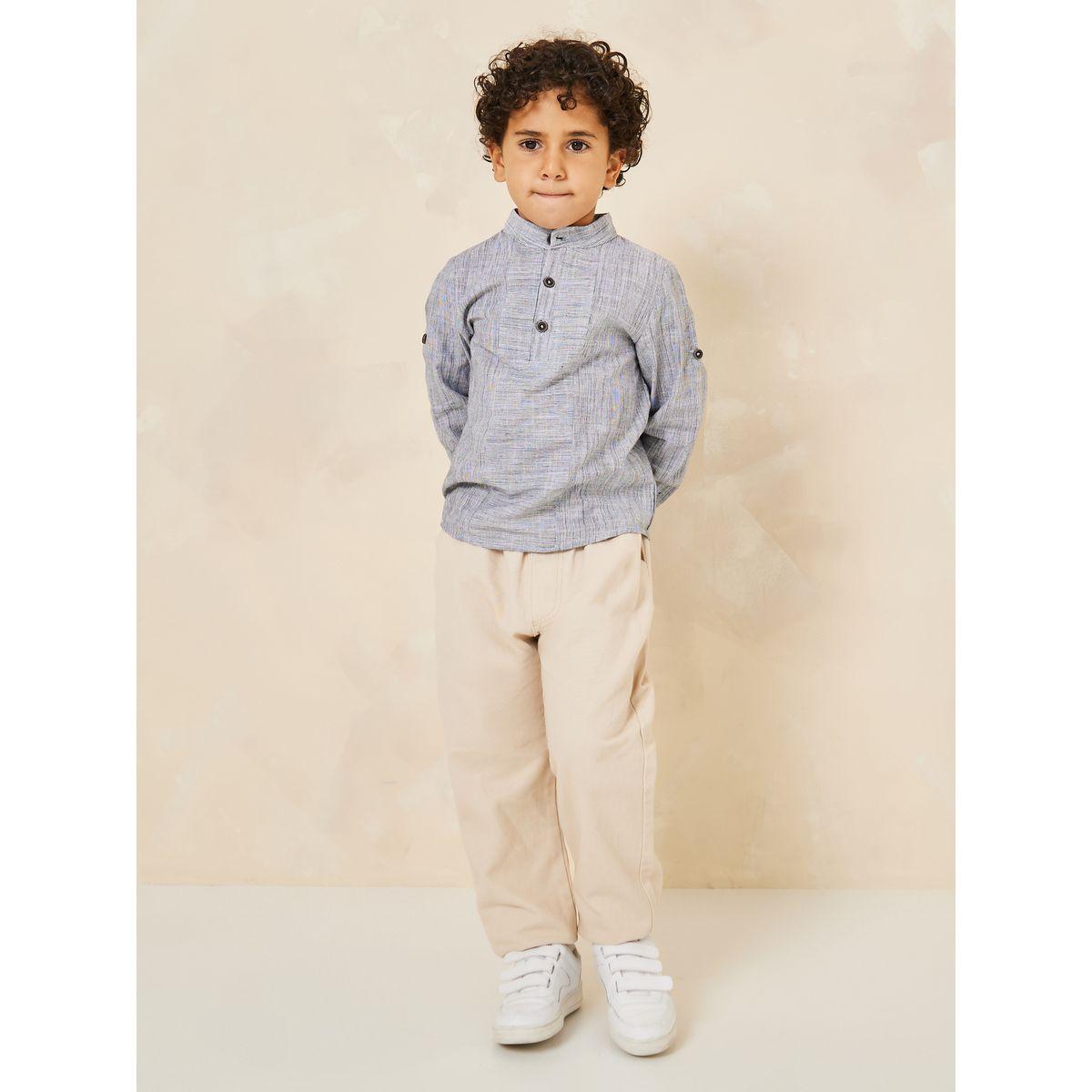 Styli Half Placket Button Long Sleeve Shirt-boys-clothing-shirts-image-2