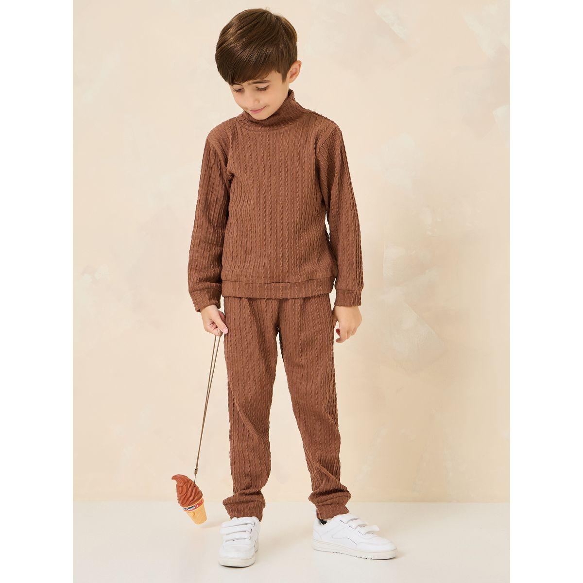 Styli Texture High Neck T-Shirt & Pants Set-boys-clothing-setsandcoords-image-1