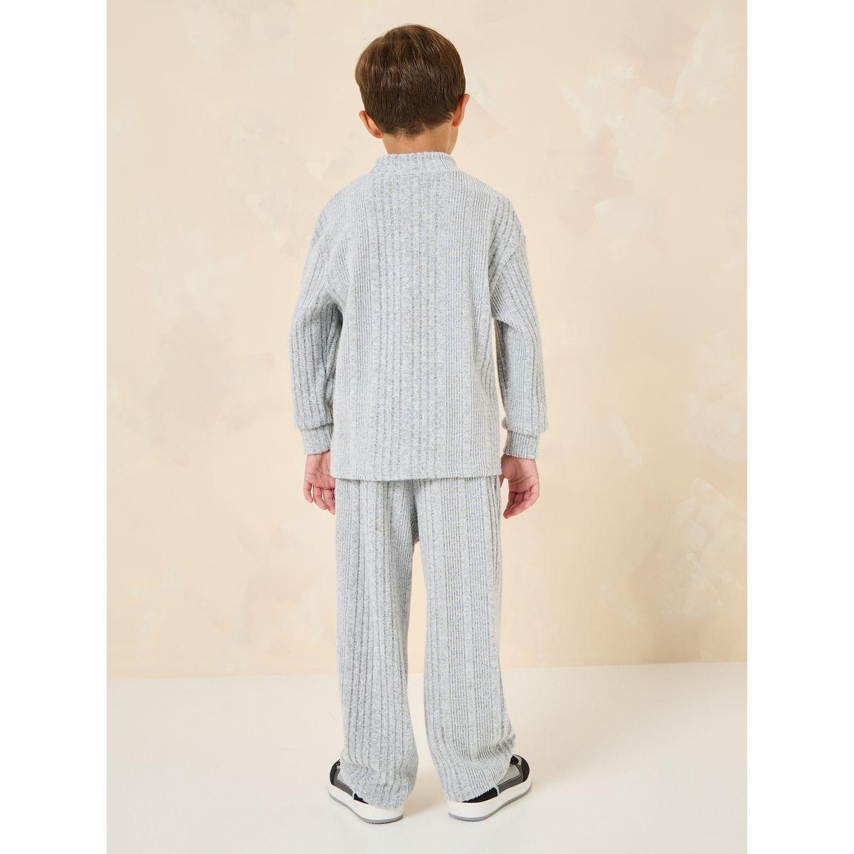 Styli Ribbed Knit High Neck Boxy Fit T-Shirt & Pants Set-boys-clothing-setsandcoords-image-5