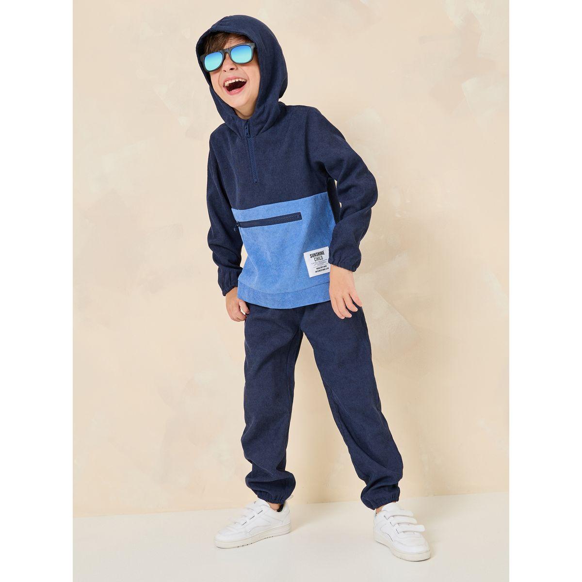 Styli Colorblock Corduroy Hoodie & Jogger Set-boys-clothing-setsandcoords-image-1