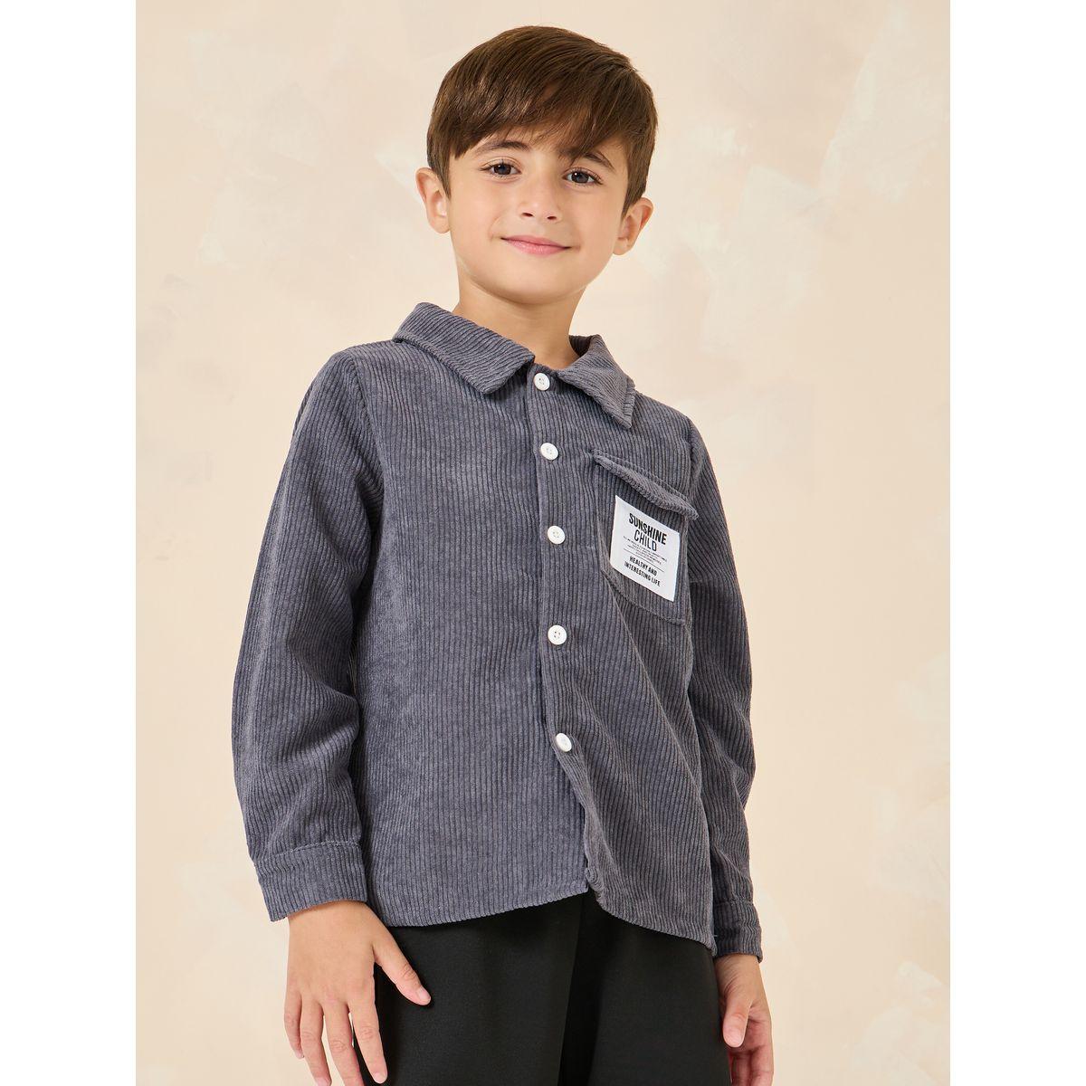 Styli Badge Detail Corduroy Shirt & Jogger Set-boys-clothing-setsandcoords-image-2
